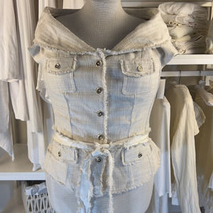 White House Black Market, sz. 14 off shoulder cream jacket #1935